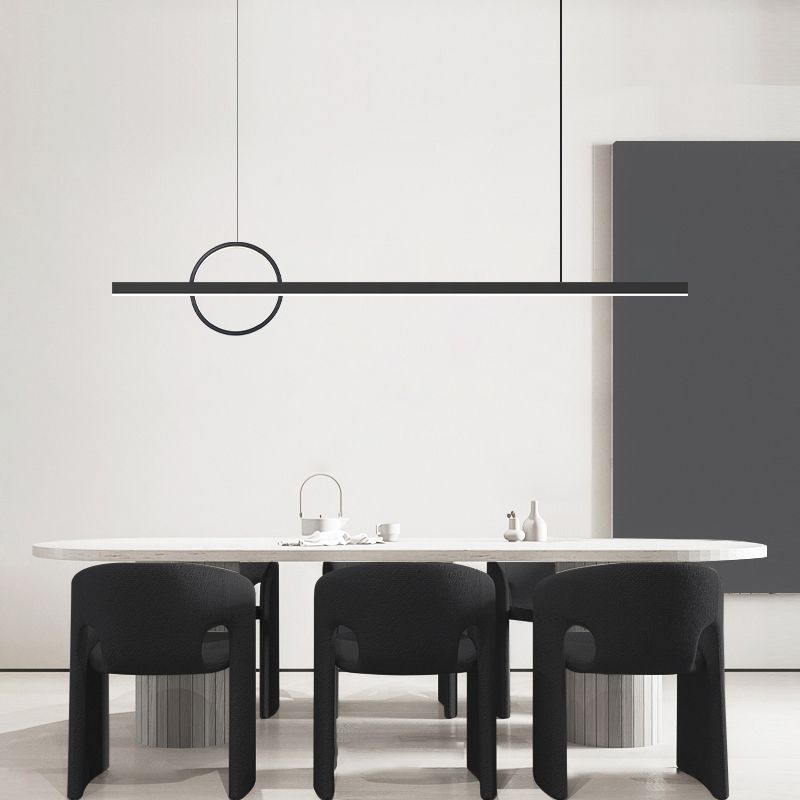 Black LED Island Lamp Modern Simple Island Hanging Lamp with Acrylic Shade for Dining Room