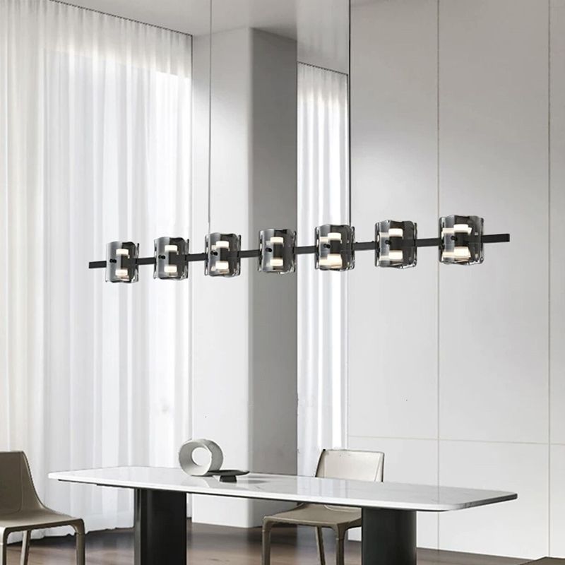 Contemporary Black Hanging Pendant Lights with Glass Shade for Dining Room