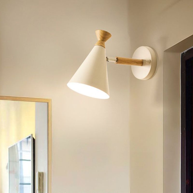 Iron Conical Wall Mounted Lamp Contemporary 1 Bulb Wall Lighting Ideas with Wood Top