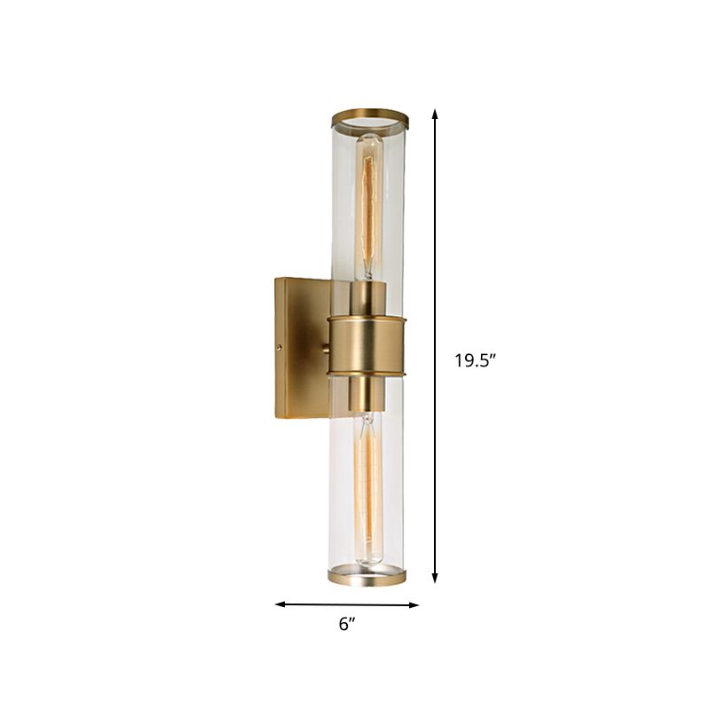 Lampe murale de tube en verre transparent 2 ampoules en laiton / chromé d'éclairage pour le chevet