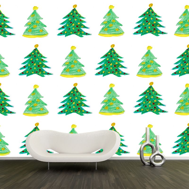 Beautiful Christmas Tree Mural Contemporary Illustration for Bedroom Decoration
