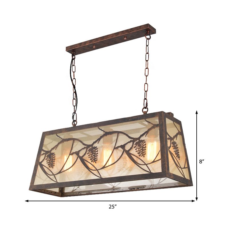 Bronze 3/6-Light Island Light Fixture Industrial Metal Rectangle Pendant Lighting with Fabric