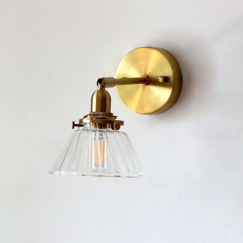 Minimalist Tapered Rotating Wall Lighting Single-Bulb Glass Wall Sconce in Brass for Living Room
