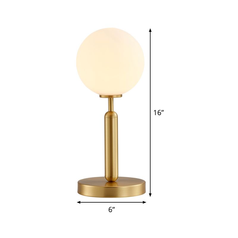 Modern 1-Head Table Lighting Brass Ball Metal Night Lamp with Frosted White Glass Shade