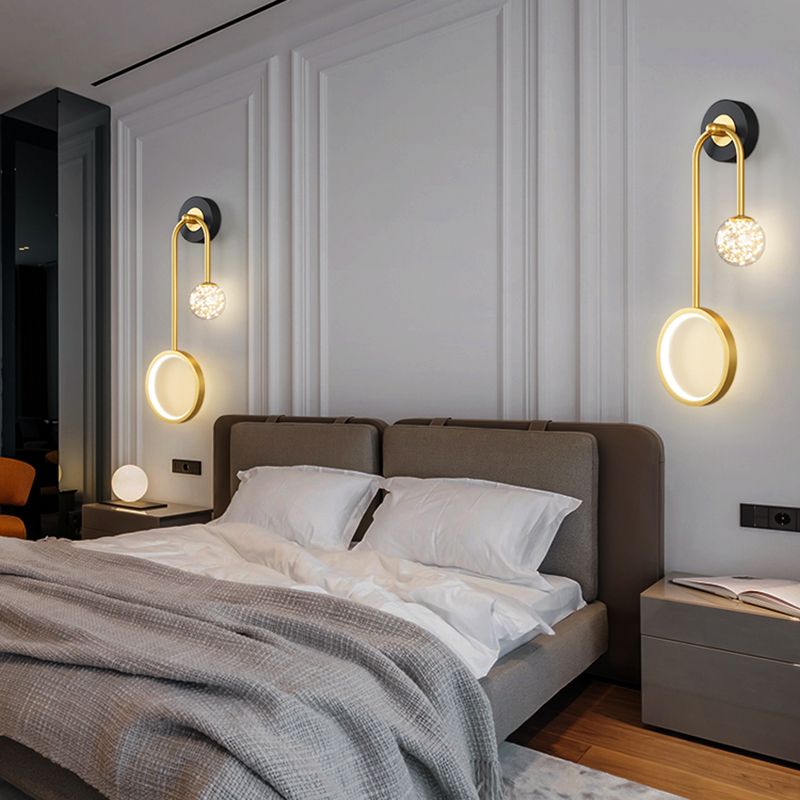 Modern Simple Style Round Disc Shade Wall Sconce Metal 2 Lights Sconces in Gold Finish