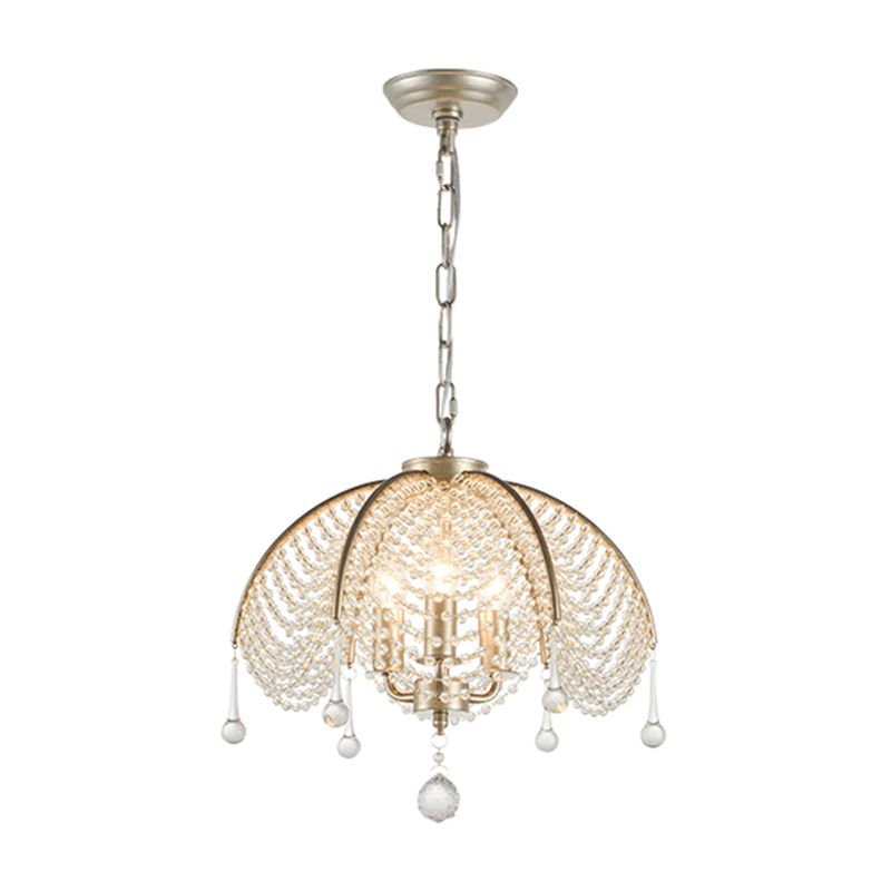 Candle Metal Chandelier Lighting Rural Kitchen Hanging Lamp with Crystal Draping