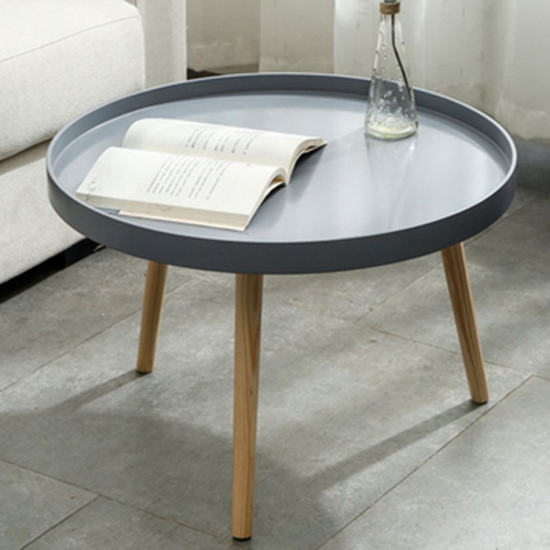 19.6"H Modern 3 Legs Wood Base Plastic Round Tray Top Coffee Table