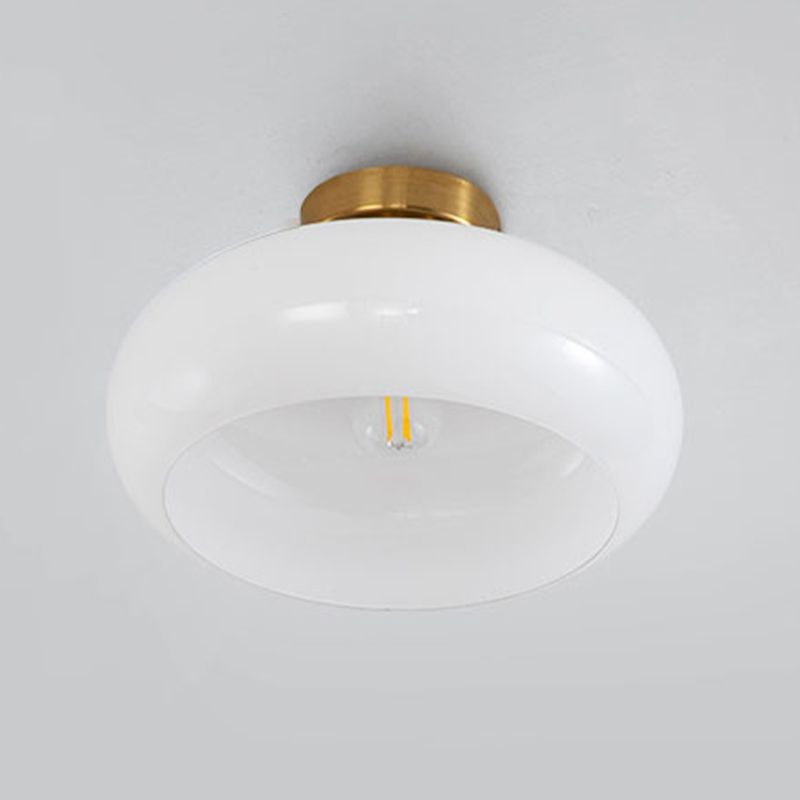 Drum Shape Glass Flush Mount Light Modern Style 1 Light Ceiling Mount Light