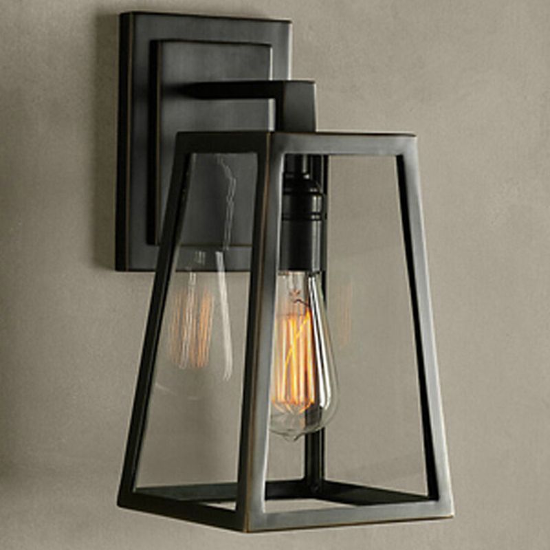 Trapezoid transparant glazen wandlicht vintage 1 kop gang wandmontage lamp in zwart