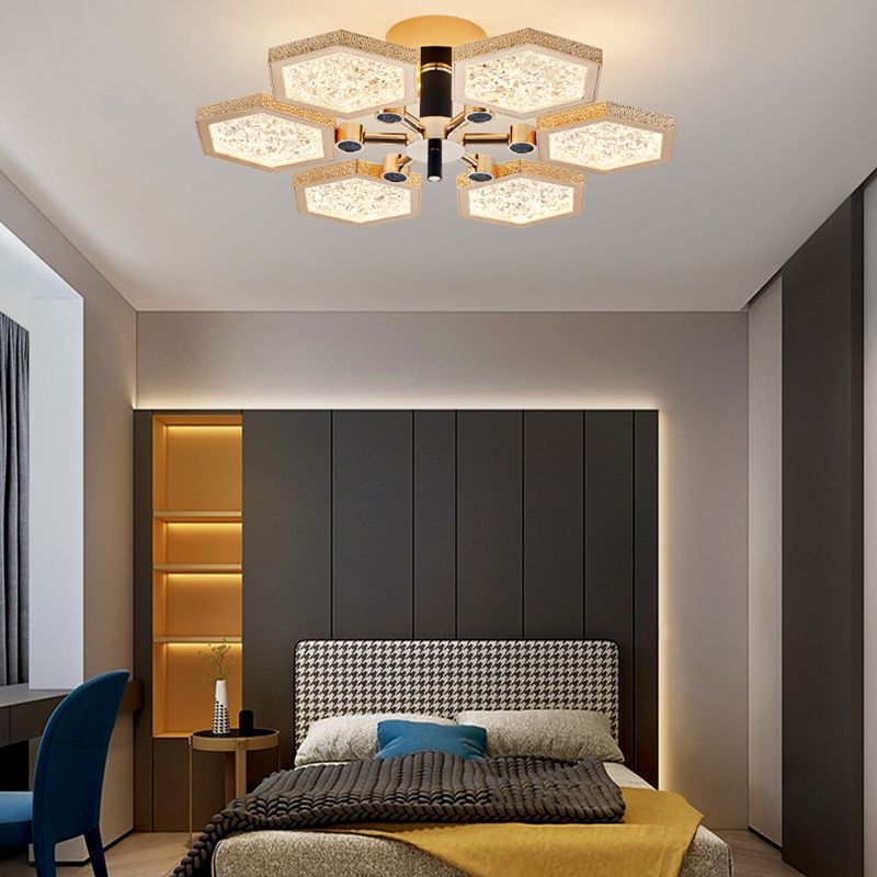 Hexagon Ceiling Light Fixtures Modern Multi-Head Semi Flush Mount Lamp for Living Room