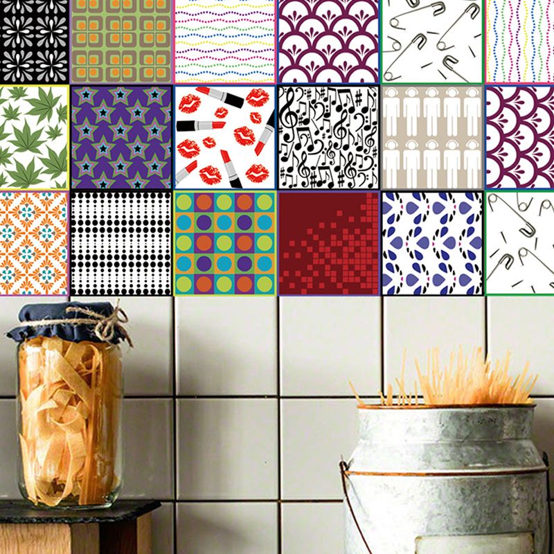 Modern Abstract Wallpapers PVC Self Adhesive Red-Purple Wall Art for Kitchen (3 Pcs)