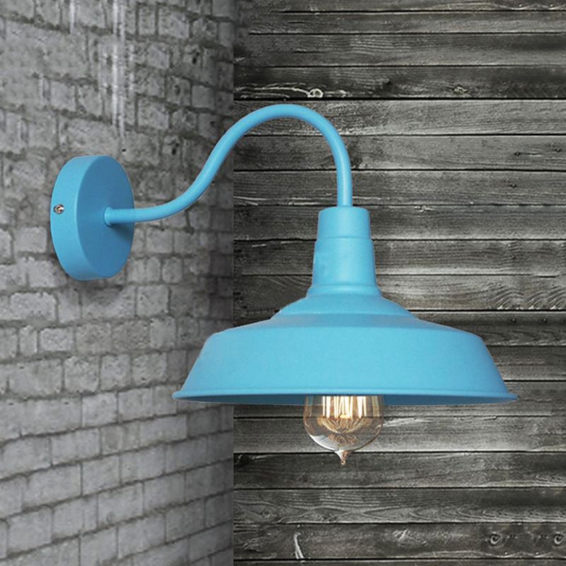 Lámpara de apliques de pared de granero con estilo industrial 1 iluminación de pared de apliques metálico de bombilla con brazo de cuello de cisne en azul/rosa, 10 "/14" de ancho