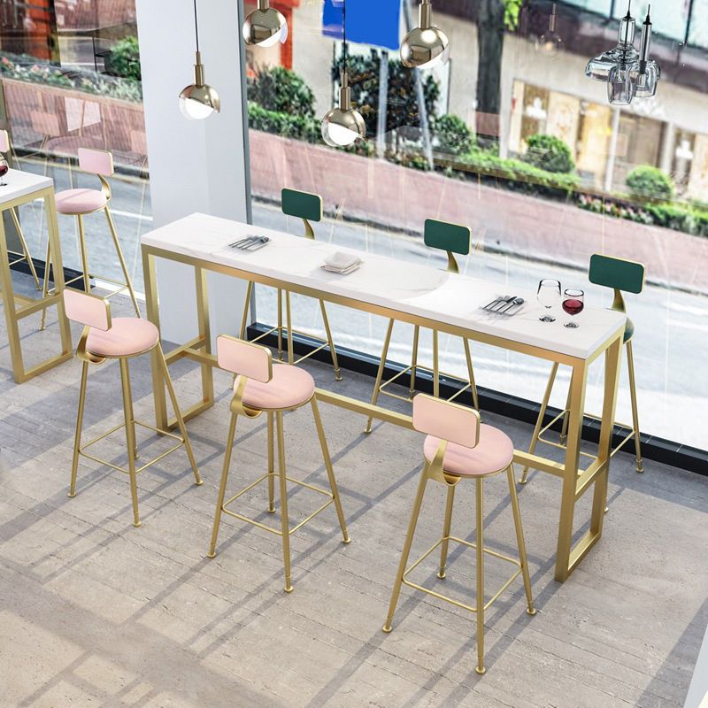 Upholstered Counter Stool Glam Style Low Back Bar Stool with Gold Frame