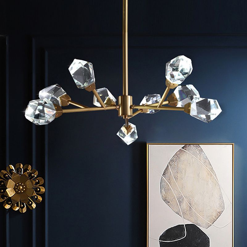 Lampadario ramificato in ottone moderno blocco cristallino moderno 9/12/18 luci a 18 litri di sospensione della camera familiare