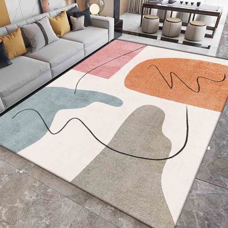 Pink Contrast Color Carpet Polyester Modern Carpet Washable Carpet for Living Room