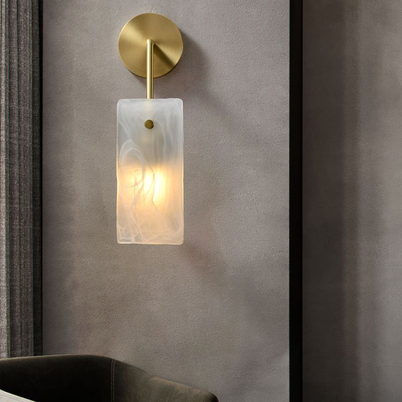 Metal Modern Wall Sconce Rectangle Shape Wall Light with Glass Shade for Bedroom