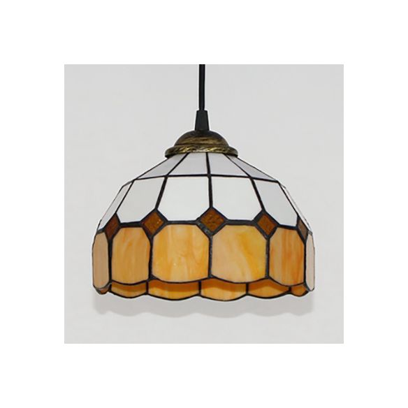 Hemisphere Pendant Light 1 Bulb Pink/Blue/Orange Stained Glass Tiffany-Style Ceiling Suspension Lamp