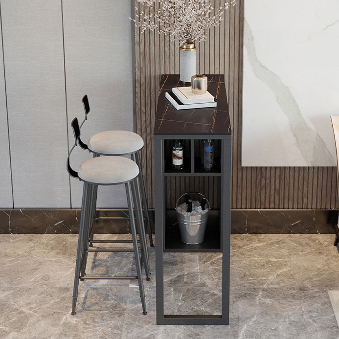 Modern Rectangle Bar Dining Table Stone and Metal Bar Table with Storage Base