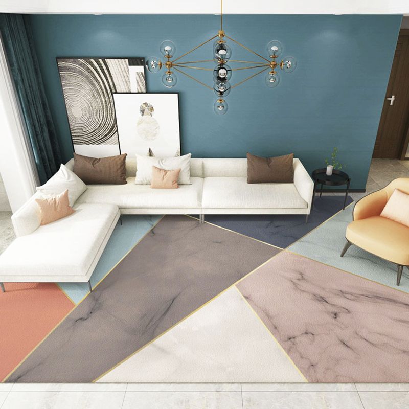 White Tone Simple Indoor Rug Polyester Geometric Print Rug Easy Care Area Rug for Home Decoration