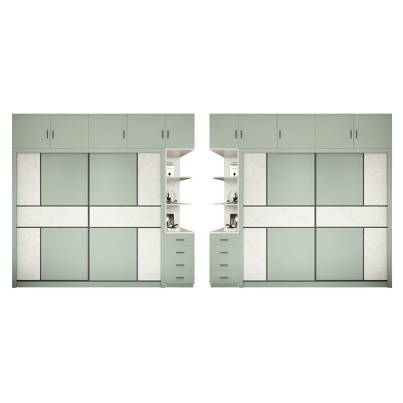 Green and White Bedroom Storage Cabinet Modern Sliding Door Cabinet with Drawers