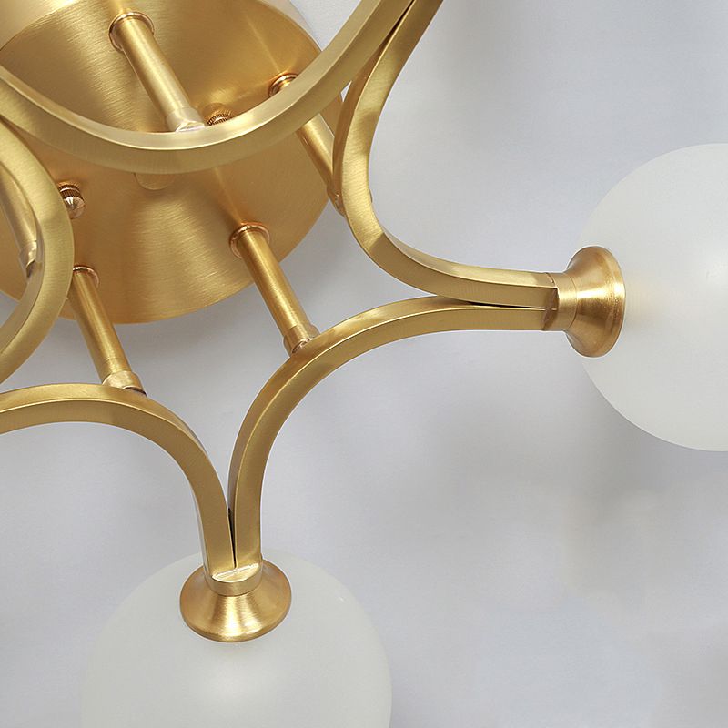 Sphere Bedroom Semi Flush Mount Light Glass Nordic Style Ceiling Light in Gold