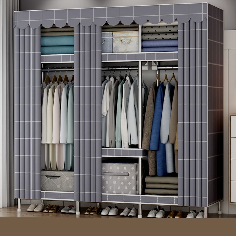 Modern Metal Wardrobe Cloth Rod Included Wardrobe Closet with Shelves