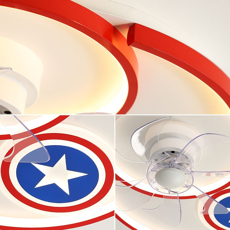 Cartoon Disc Shaped Flush Mount Fan Lamp Metal Boys Room LED Semi Flush Light