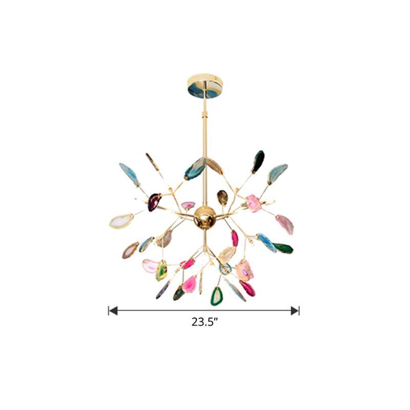 Modernist Heracleum Chandelier Agate Living Room Suspension Light Fixture in Gold