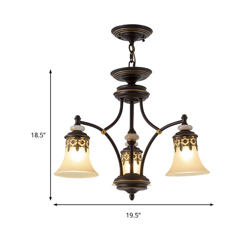 Deep Tan Bell Pendant Lighting Traditional Frosted Glass 3/5/6 Lights Living Room Chandelier