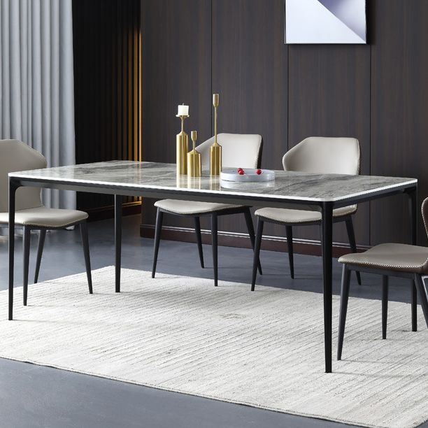 Modern Style Sintered Stone Dining Table Gray Rectangle Table with 4 Legs