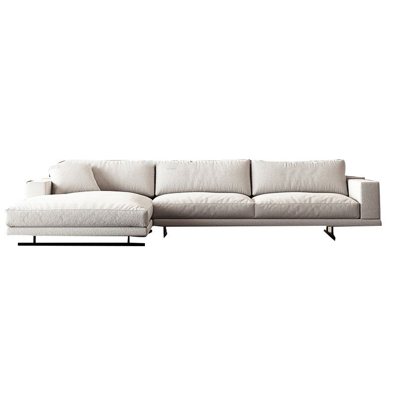 Square Arm Linen Sofa with Chaise Contemporary 4-Steater Loose Back Sofa in White