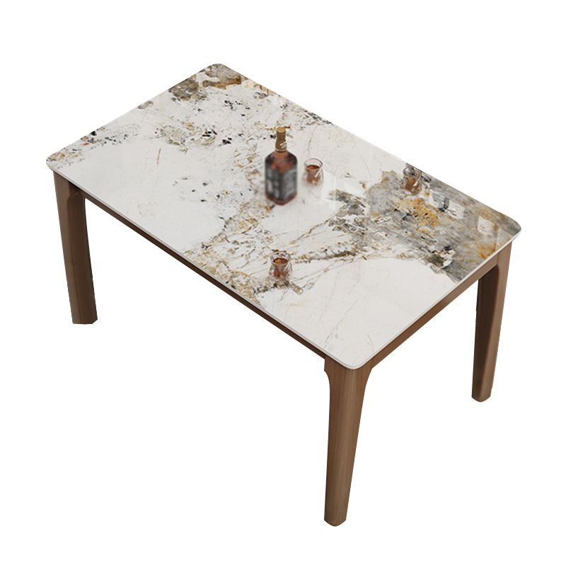 Mid-Century Modern Dining Table Stone Dining Table with Solid Wood Base