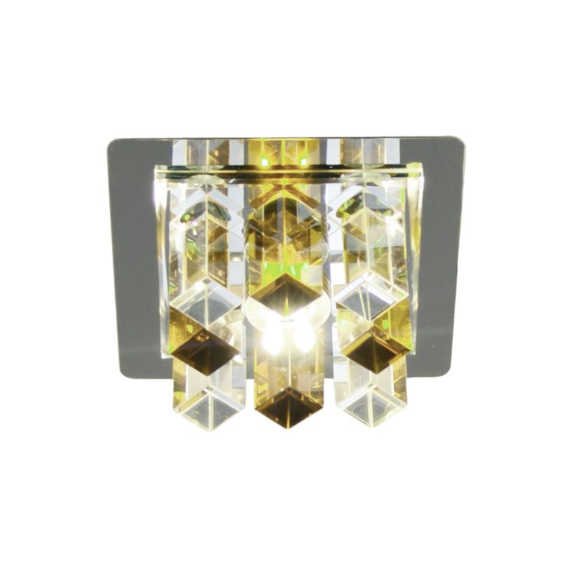 LED Flush Mount Light Minimal Square Blue/Clear/Tan Crystal Block Close to Ceiling Lamp for Hallway