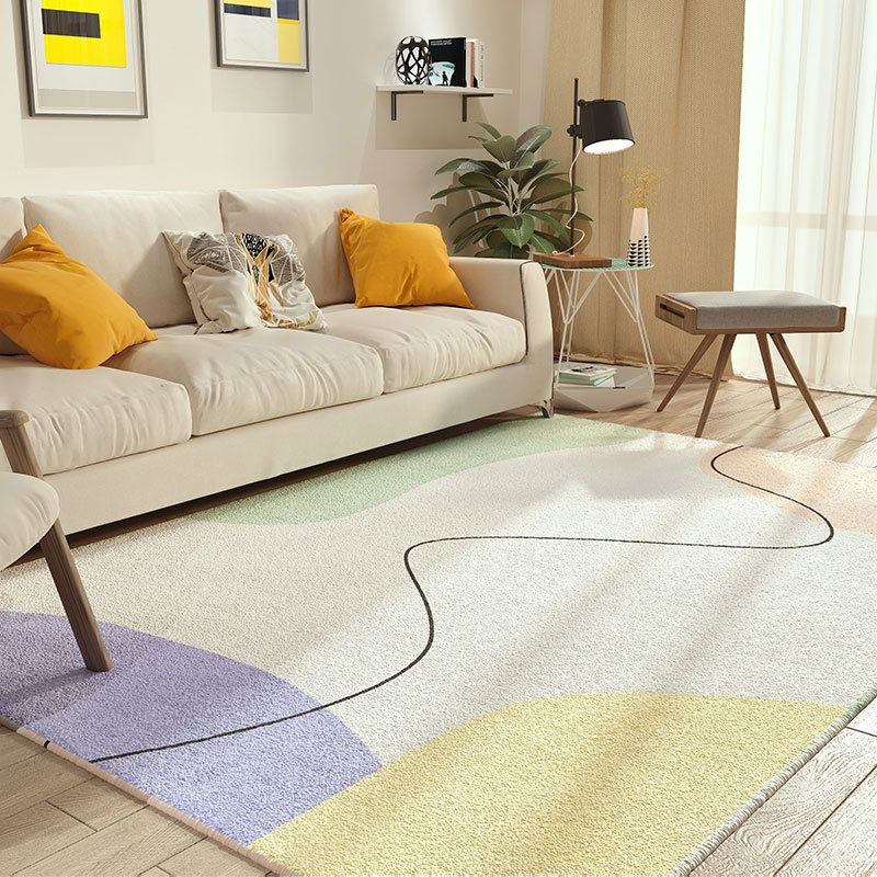 Modern Style Rug Color Block Rug Beige Stain Resistant Rug for Home Decor