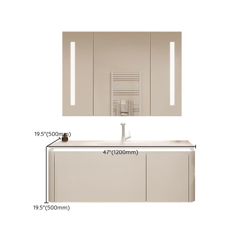 White Rectangular Vanity Single Sink Wall Mounted Wood Frame Bathroom Vanity with Mirror
