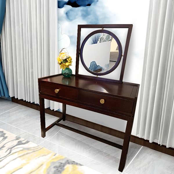 Brown Solid Wood Standing 2 Drawer Vanity Dressing Table Set