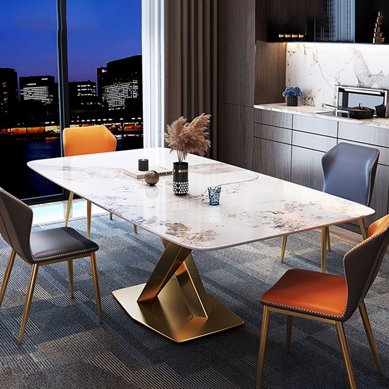 Glam Dining Set 1/2/5/7 Pcs Gold Sintered Stone Top Table with Wingback Side Chairs