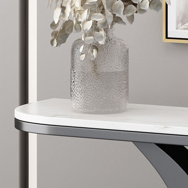 Glam Iron Console Sofa Table Half Moon Marble Console Accent Table for Hall