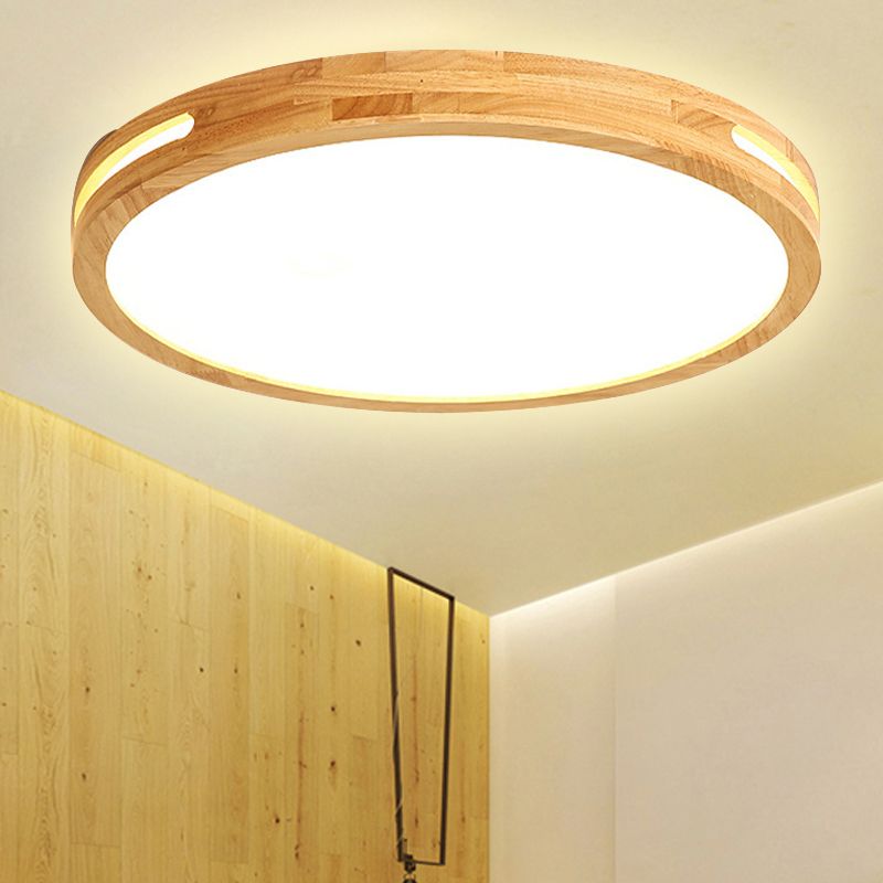 Japanese Style Circular Ceiling Mount Light Wood 12/16/19.5 Inch Wide LED Ceiling Lamp in Beige for Adult Bedroom