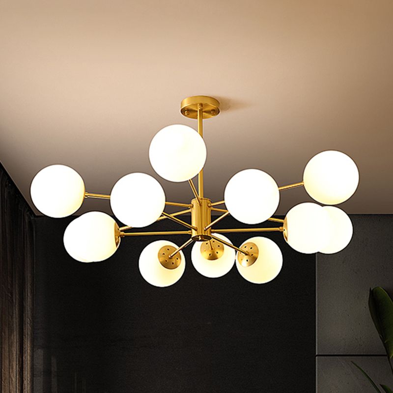 Gold Nordic Style Full Brass Lighting Fixture White Glass Ball Shade Molecular Large Chandelier