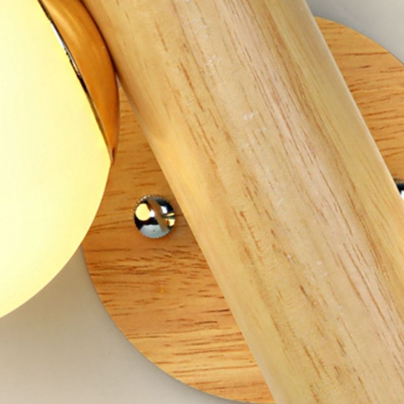 Contemporary Wood Wall Light White Glass Shaded Lighting for Hallway