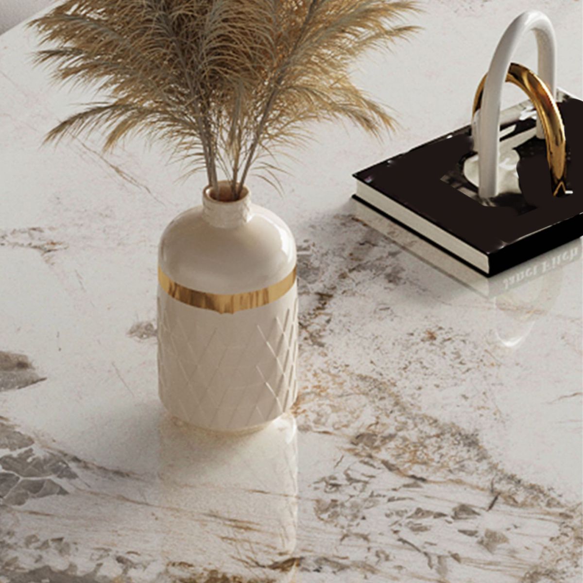 High Gloss Biege Dining Table Set 1/2/4/5/7 Pieces Glam Dinette Set for Home