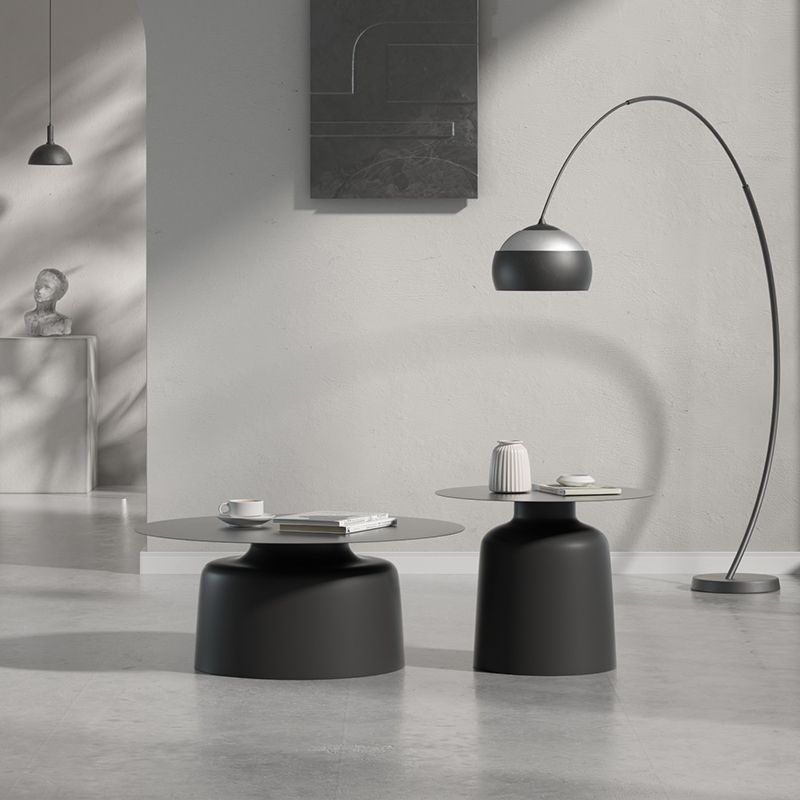 Pedestal Black/White Coffee Table Metal Round Cocktail Table