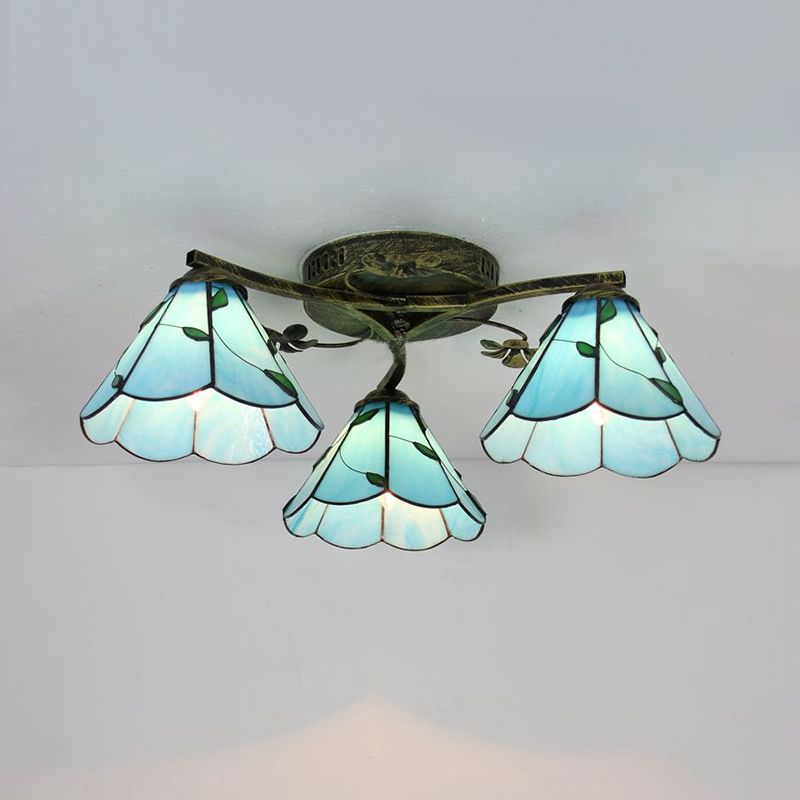 Tiffany Style Shade Flushmount Light Glass 3 luces Flushmount Light en blanco/transparente/azul/beige