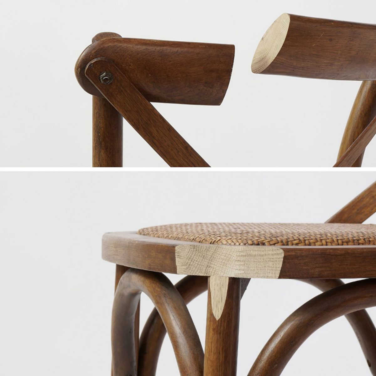 Chaises de salle à manger traditionnelles en bois massif, finition mate, chaise latérale à dossier croisé