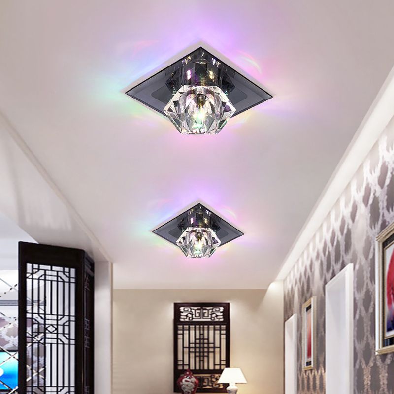 Crystal Gem Shaped Flush Ceiling Light Simple LED Black Flushmount for Passageway