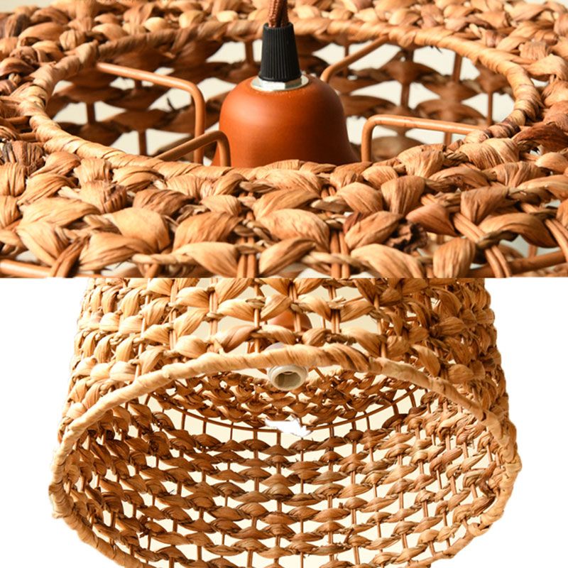 Drum Cottage Hotel Suspension Light Rattan 1 Hell Asian Stylish Anhänger Licht in Beige