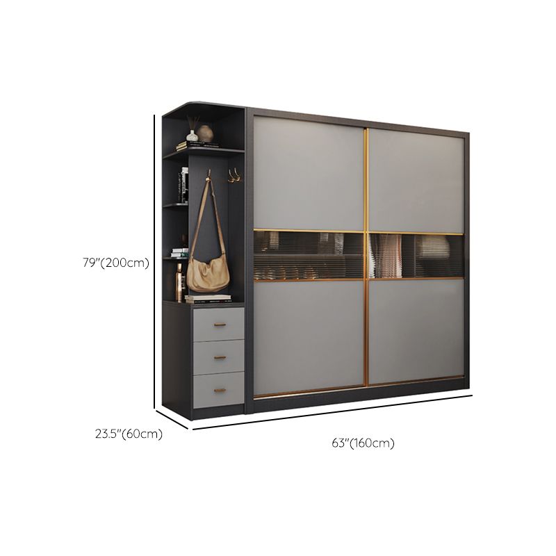 Modern Wood Freestanding Wardrobe Soft Close Drawer and Doors Wardrobe