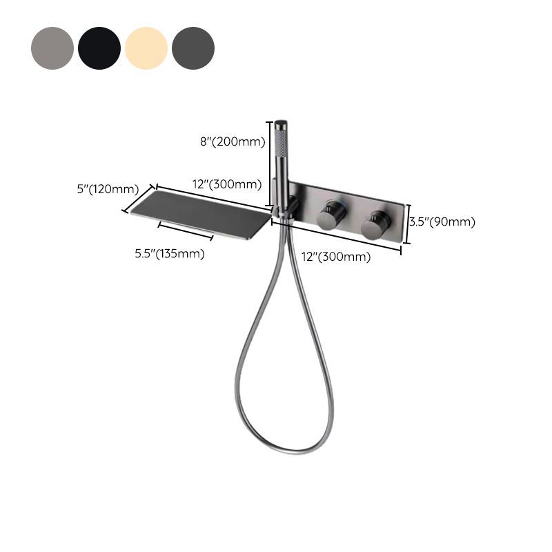 Wall Mounted Metal Tub Filler Double Handles Waterfall Tub Faucet Trim