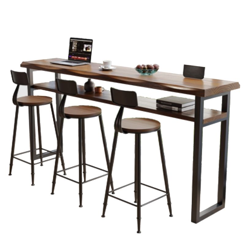 Wooden Bistro Bar Table Rectangle Metal Base Bar Table with Storage